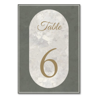 Elegant Taupe Stone Marble Green Wedding Table Number