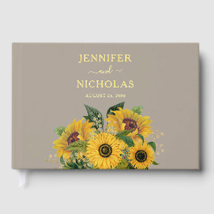 Elegant Taupe Sunflower Wedding Gold Guest Book