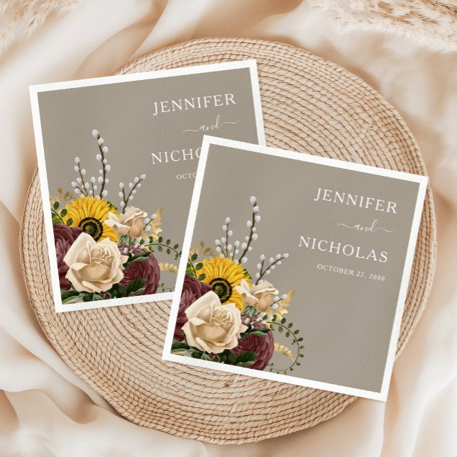 Elegant Taupe Sunflowers Wedding Napkin (Elegant Taupe Sunflowers Wedding Napkins)