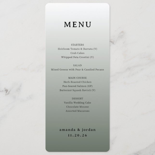 Elegant Taupe Wedding Menu (Front)