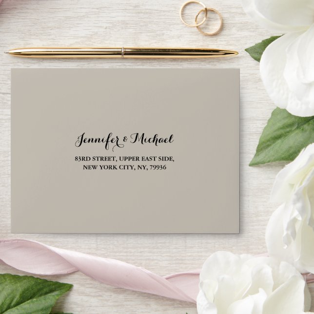 Elegant Taupe Wedding Party RSVP Return Address Envelope (Wedding)