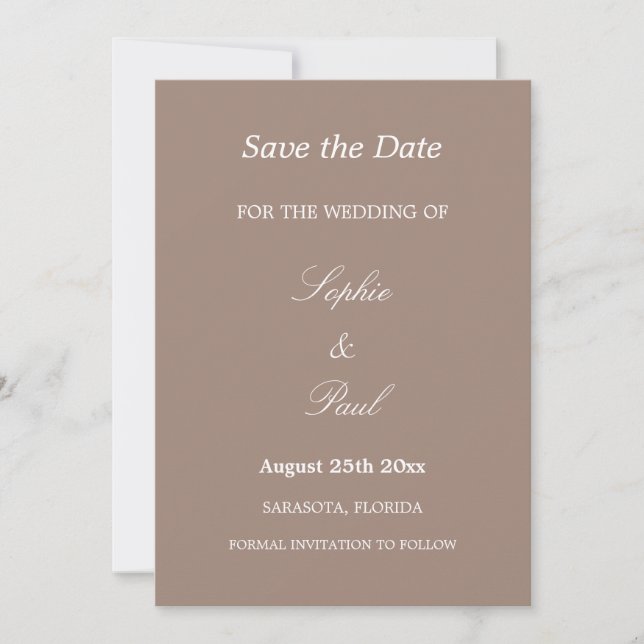 Elegant Taupe Wedding Save the Date (Front)