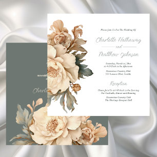 Elegant Taupe With Green Floral Wedding  Invitation