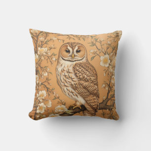 Elegant Tawny Owl William Morris Inspired Cushion