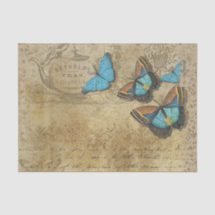 Elegant Tea Background Striking Blue Butterflies Tissue Paper