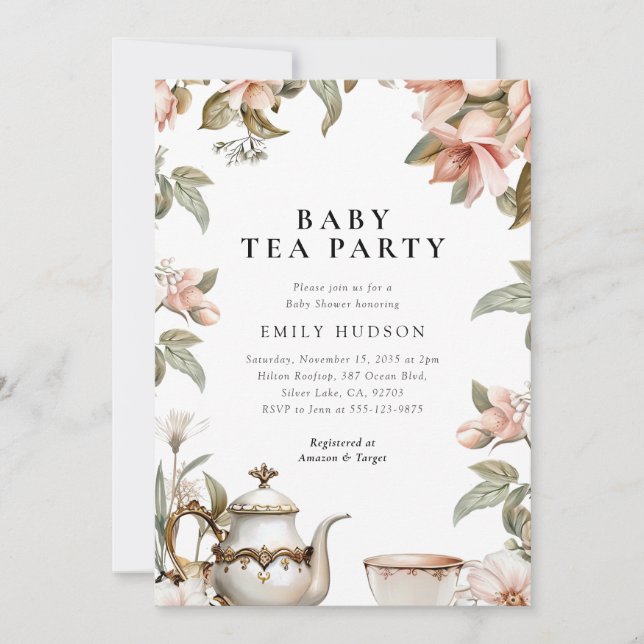Elegant Tea Party Baby Shower Invitation (Front)