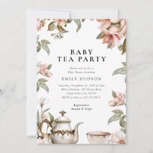 Elegant Tea Party Baby Shower Invitation