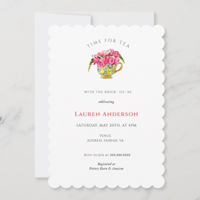 Elegant Tea Party Bridal Shower Invitation (Front)