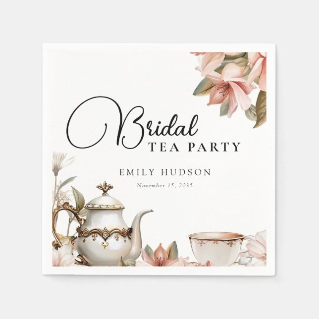 Elegant Tea Party Bridal Shower Napkin (Front)