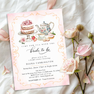 Elegant Tea Party Bridal Shower – Pink Floral Invitation