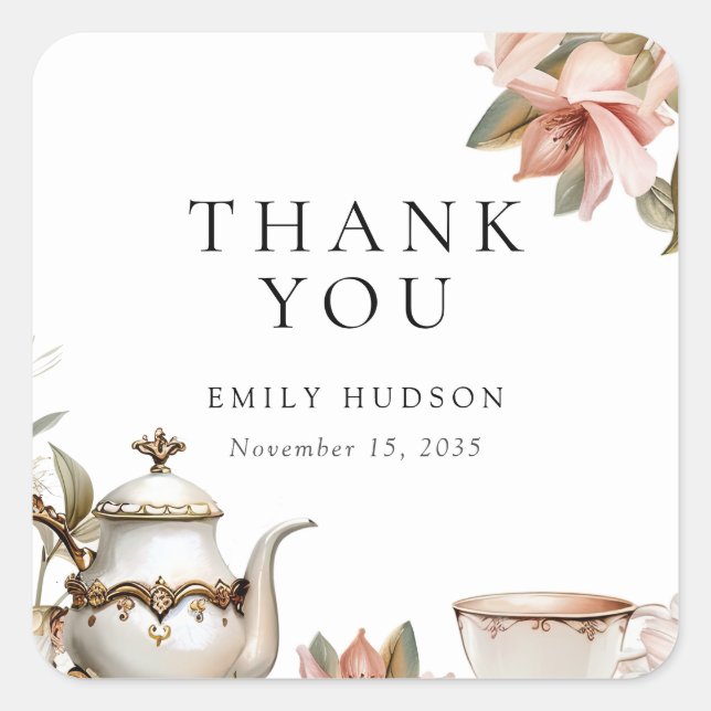 Elegant Tea Party Bridal Shower Square Sticker (Front)