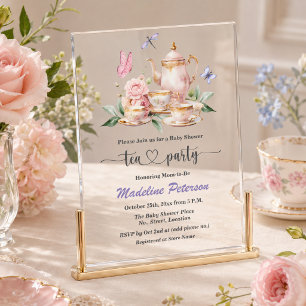 Elegant Tea Party Butterflies Baby Shower  Acrylic Invitations