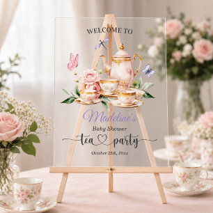 Elegant Tea Party Butterflies Baby Shower  Acrylic Sign