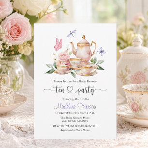 Elegant Tea Party Butterflies Baby Shower  Invitation
