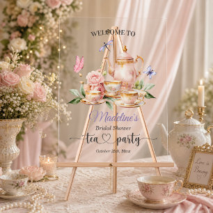 Elegant Tea Party Butterflies Bridal Shower  Acrylic Sign