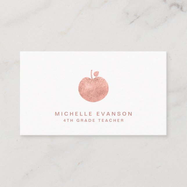Elegant Teacher Instructor Rose Gold Foil Apple Business Card (Front)