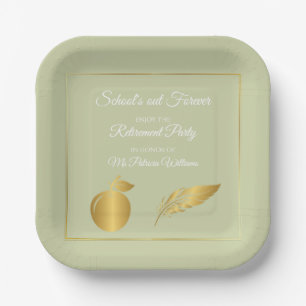 Elegant Teachers Golden Pastel Retirement Party Paper Plate