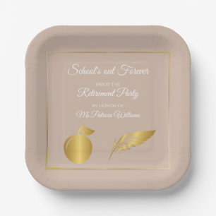 Elegant Teachers Golden Pastel Retirement Party Paper Plate