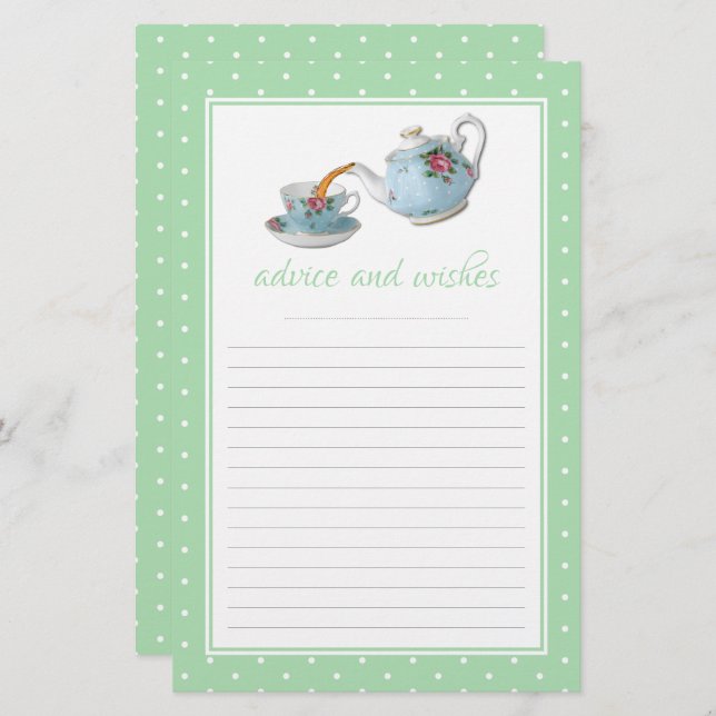 Elegant Teacups Baby Shower Tea Party Advice (Front/Back)