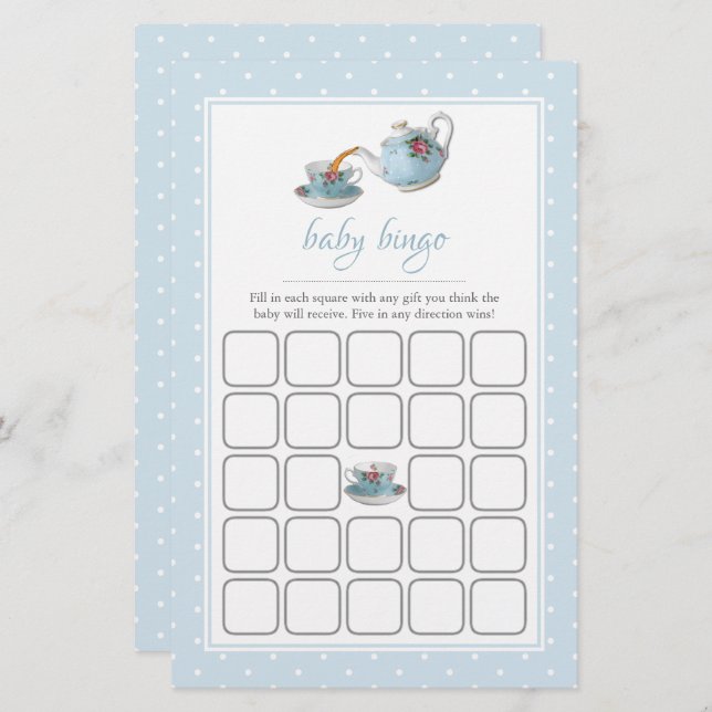 Elegant Teacups Baby Shower Tea Party Bingo (Front/Back)