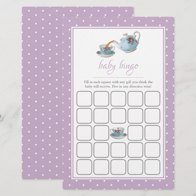 Elegant Teacups Baby Shower Tea Party Bingo (Front/Back)