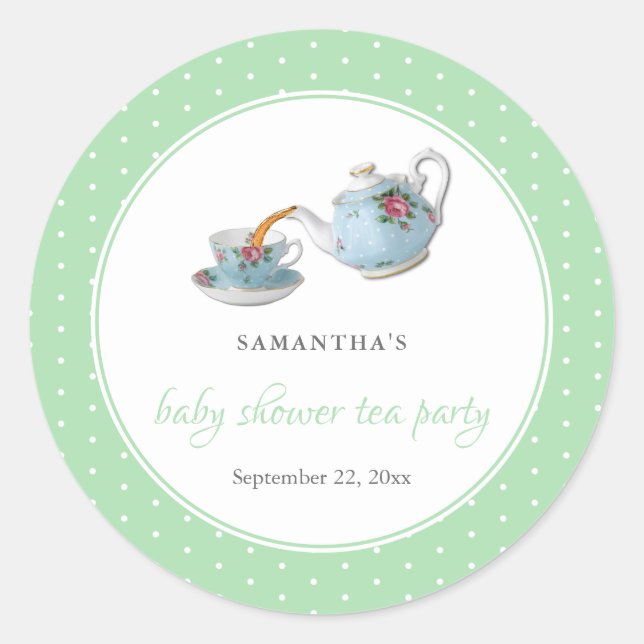 Elegant Teacups Baby Shower Tea Party Classic Round Sticker (Front)