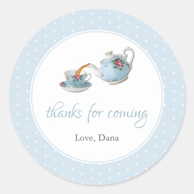 Elegant Teacups Baby Shower Tea Party Classic Round Sticker (Front)