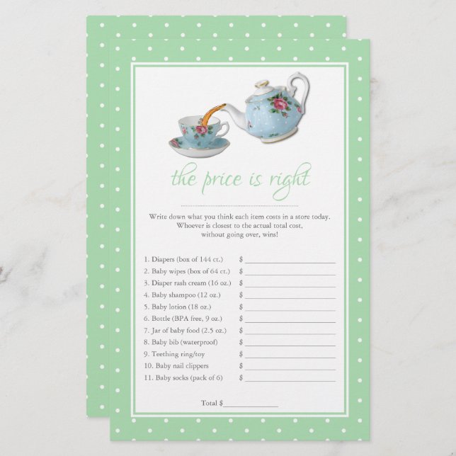 Elegant Teacups Baby Shower Tea Party Game (Front/Back)