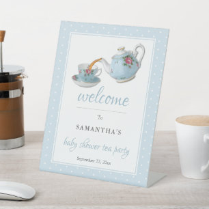 Elegant Teacups Baby Shower Tea Party Welcome Pedestal Sign