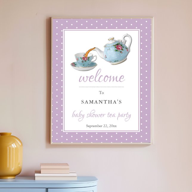 Elegant Teacups Baby Shower Tea Party Welcome Sign (Creator Uploaded)