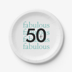 Elegant Teal 50th Birthday Party Paper Plates