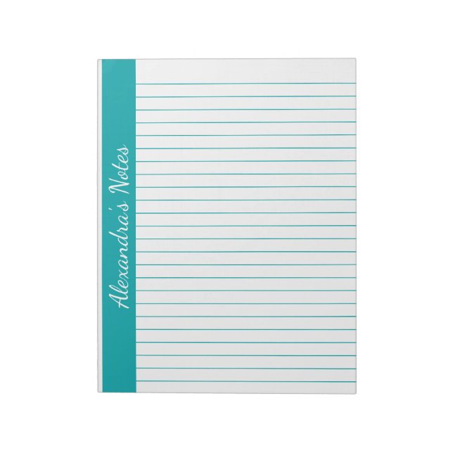 Elegant Teal 8.5x11 Letter Size Left Vertical Name Notepad (Rotated)