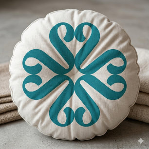 Elegant Teal Abstract Floral Monogram Round Cushion