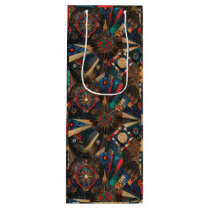 Elegant Teal "Ancient Indigenous Chronicles" Gloss Wine Gift Bag