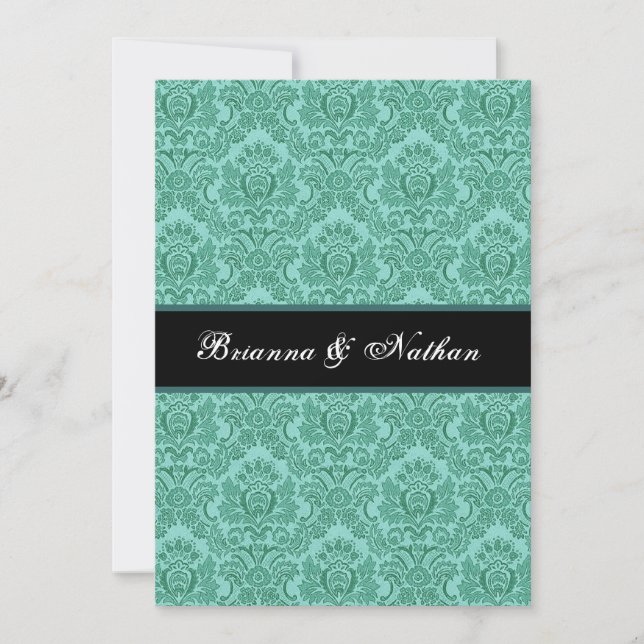 Elegant TEAL and AQUA Damask Wedding Invitation (Front)