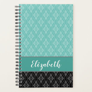 Elegant Teal and Black Japanese Tatewaku Pattern Planner