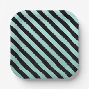 Elegant Teal And Black Stripped Paper Plate