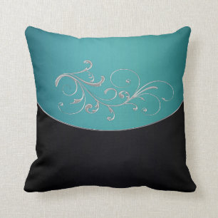 Elegant Teal and Black Throw Pillow