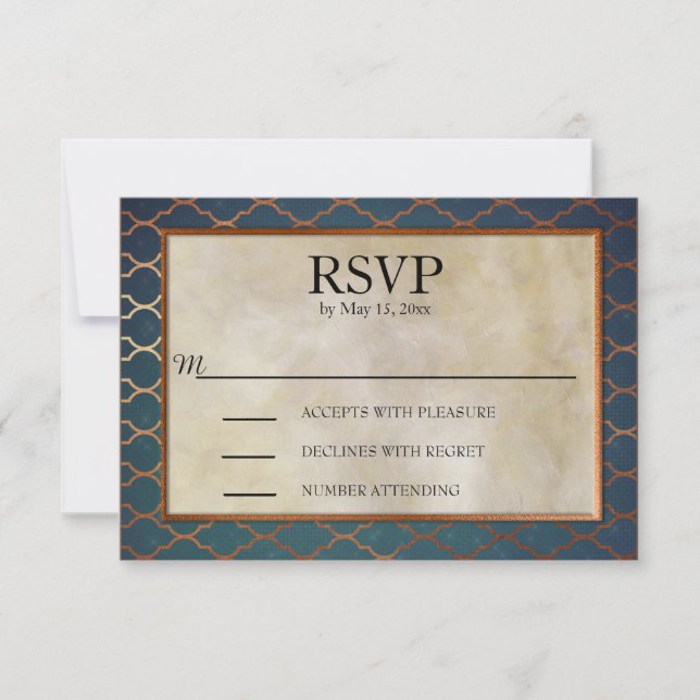 Elegant Teal and Copper Wedding RSVP (Front)