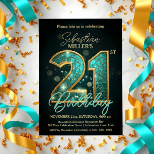 Elegant Teal and Gold 21st Birthday Celebration Invitation