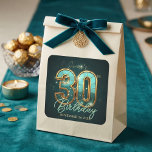 Elegant Teal and Gold 30th Birthday 3D Luxury Square Sticker<br><div class="desc">Celebrate a milestone thirtieth birthday in style with these elegant teal and gold favor labels. This design features a striking 3D-effect gold number 30 with a unique teal sunburst interior, set against a sophisticated dark background with shimmering gold accents. These are perfect for a man's 30th birthday party, whether you...</div>