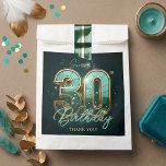 Elegant Teal and Gold 30th Birthday Modern Luxury  Favour Bag<br><div class="desc">Celebrate a milestone in style with these elegant teal and gold 30th birthday favor bags. This design features a sophisticated 3D metallic gold and teal glass-effect "30" set against a moody dark emerald background with shimmering bokeh lights and sparkles. Perfect for a luxury men's birthday or a chic modern celebration,...</div>