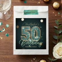 Elegant Teal and Gold 50th Birthday Thank You