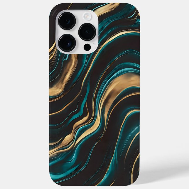 Elegant Teal and Gold Abstract Flow Case-Mate iPhone Case (Back)