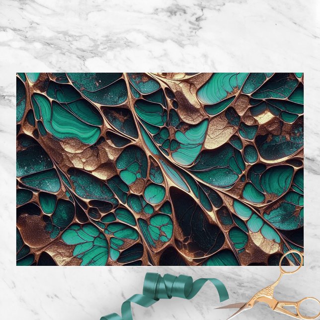 Elegant Teal and Gold Abstract Organic Veins Tissue Paper (Creator Uploaded)