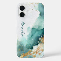 Elegant Teal and Gold Abstract Watercolor