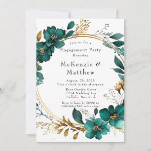 Elegant Teal and Gold Floral Engagement Party Invitation