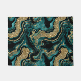 Elegant Teal and Gold Glitter Agate Pattern Doormat
