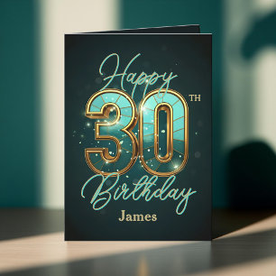 Elegant Teal and Gold Metallic 30th Birthday Card