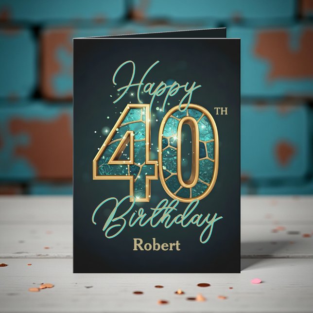 Elegant Teal and Gold Metallic 40th Birthday Card (Creator Uploaded)